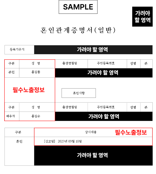 혼인관계증명서 샘플