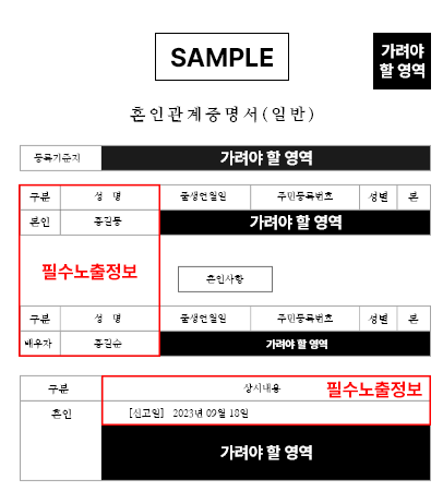 혼인관계증명서 샘플